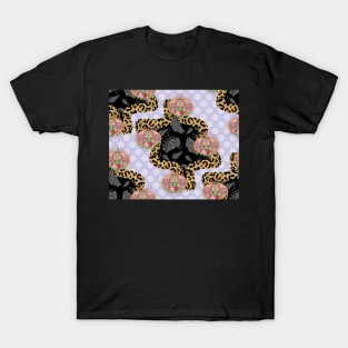 Monochrome paisley, traditional skull, leopard skin texture, polka dots T-Shirt